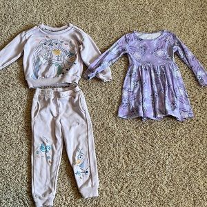 EUC/hardly worn super soft Disney Frozen Anna & Elsa dress & crew/jogger set